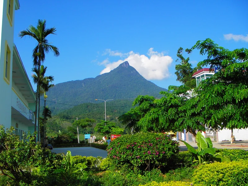 Wuzhi Mountain peak in Hainan viewed from the surrounding town